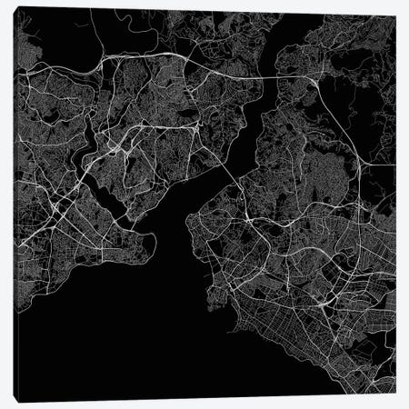 Istanbul Urban Roadway Map (Black) Canvas Print #ESV145} by Urbanmap Canvas Print