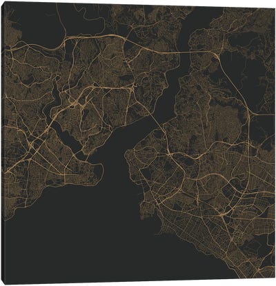 Istanbul Urban Roadway Map (Gold) Canvas Art Print - Industrial Décor