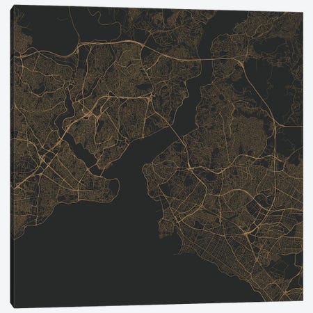 Istanbul Urban Roadway Map (Gold) Canvas Print #ESV147} by Urbanmap Canvas Art Print