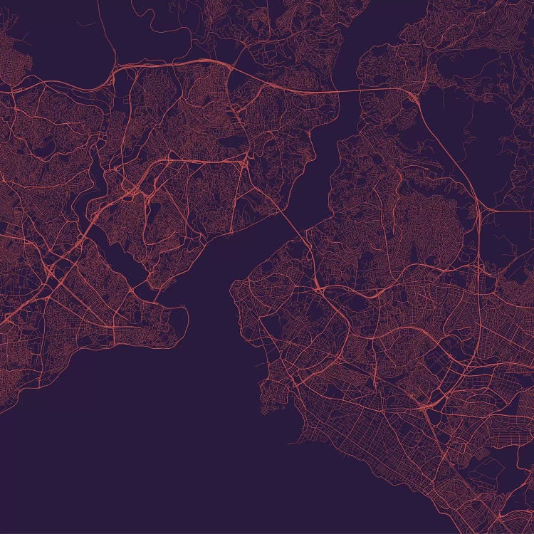 Istanbul Urban Roadway Map (Purple Night) by Urbanmap wall art