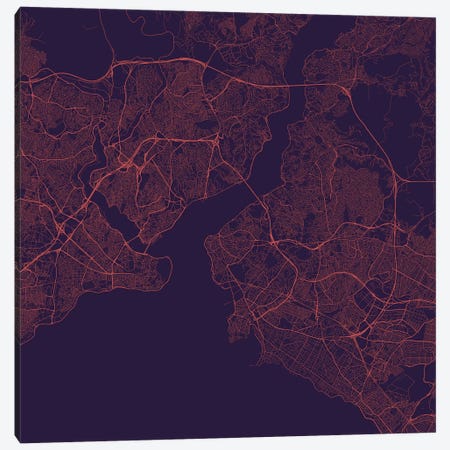 Istanbul Urban Roadway Map (Purple Night) Canvas Print #ESV150} by Urbanmap Canvas Art Print
