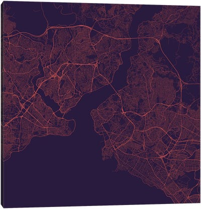 Istanbul Urban Roadway Map (Purple Night) Canvas Art Print - Turkey Art
