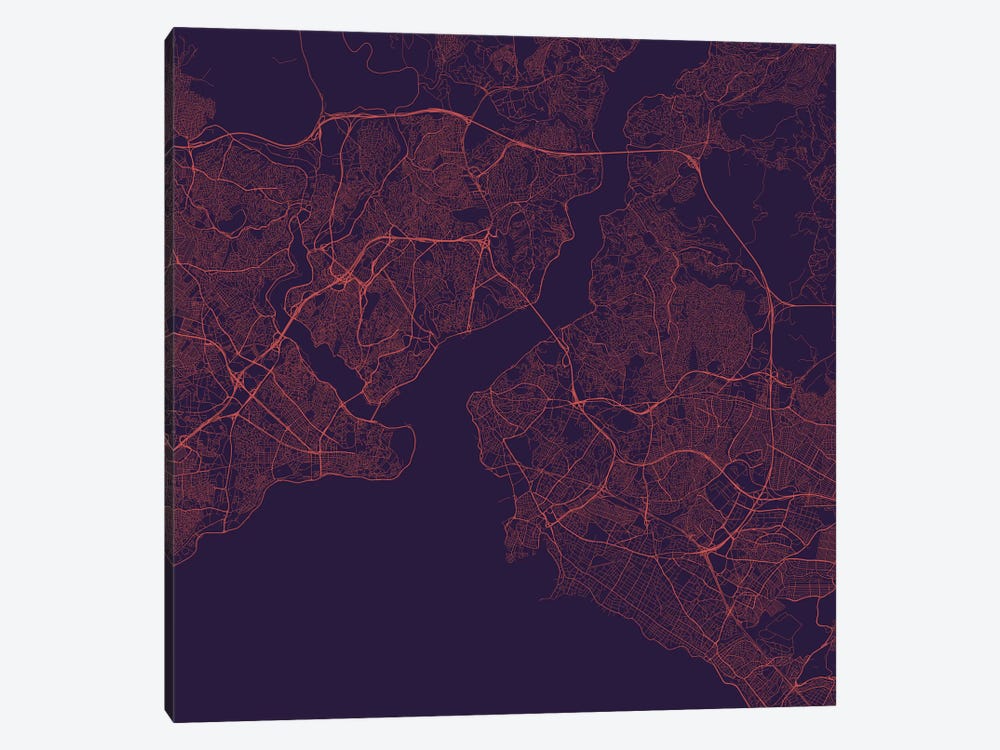 Istanbul Urban Roadway Map (Purple Night) by Urbanmap 1-piece Canvas Print