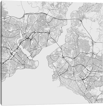 Istanbul Urban Roadway Map (White) Canvas Art Print - Turkey Art
