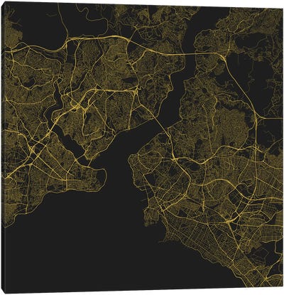 Istanbul Urban Roadway Map (Yellow) Canvas Art Print - Turkey Art