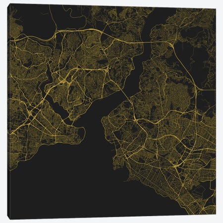 Istanbul Urban Roadway Map (Yellow) Canvas Print #ESV153} by Urbanmap Canvas Print