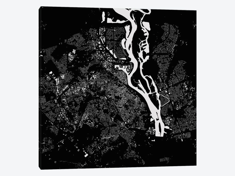 Kyiv Urban Map (Black) by Urbanmap 1-piece Canvas Print