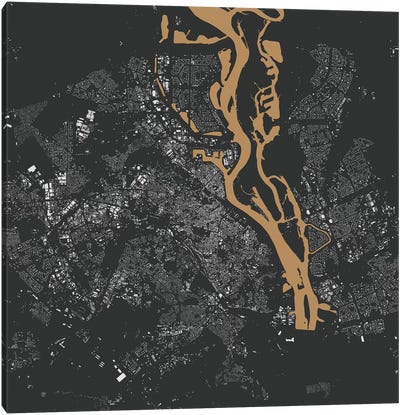 Kyiv Urban Map (Gold) Canvas Art Print - Industrial Décor
