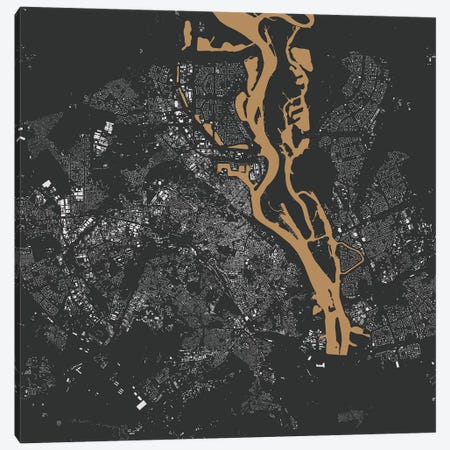 Kiev Urban Map (Gold) Canvas Print #ESV156} by Urbanmap Canvas Artwork
