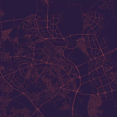 Kyiv Urban Roadway Map (Purple Night) by Urbanmap art print