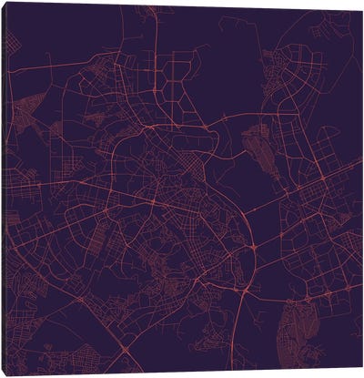 Kyiv Urban Roadway Map (Purple Night) Canvas Art Print - Urban Living Room Art
