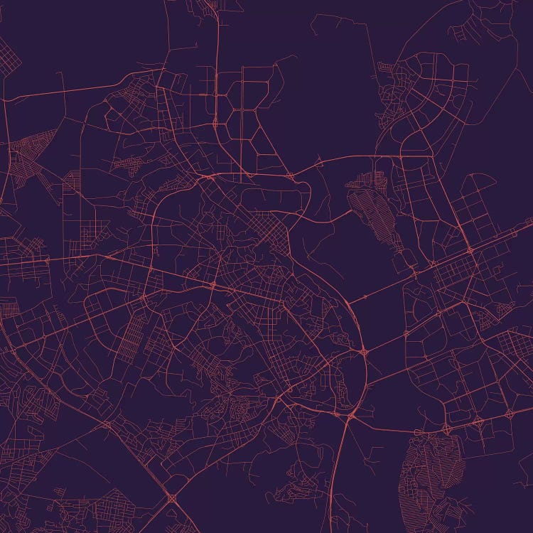 Kyiv Urban Roadway Map (Purple Night)