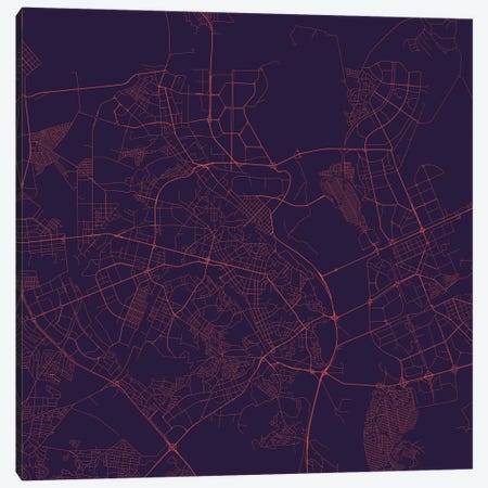 Kyiv Urban Roadway Map (Purple Night) Canvas Print #ESV168} by Urbanmap Canvas Wall Art