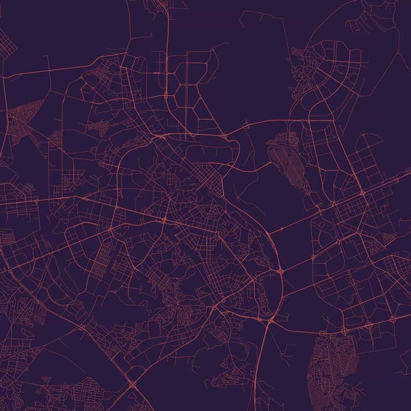 Kyiv: Kyiv Urban Roadway Map (Purple Night) by Urbanmap