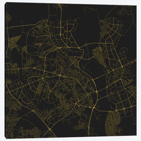 Kyiv Urban Roadway Map (Yellow) Canvas Print #ESV171} by Urbanmap Canvas Print