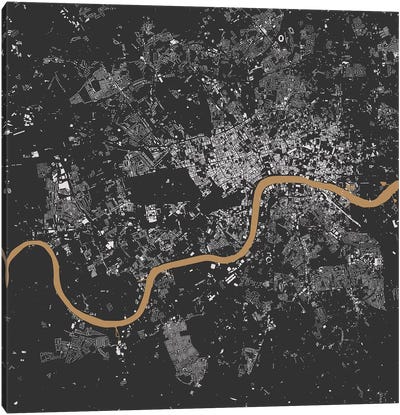 London Urban Map (Black & Gold) Canvas Art Print