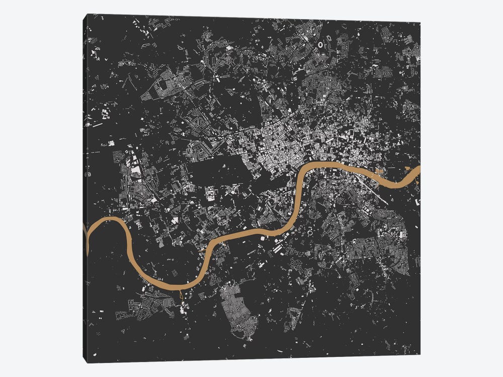 London Urban Map (Black & Gold) 1-piece Canvas Art Print