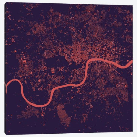 London Urban Map (Purple Night) Canvas Print #ESV177} by Urbanmap Canvas Wall Art