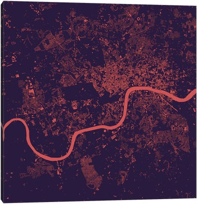 London Urban Map (Purple Night) Canvas Art Print - London Maps