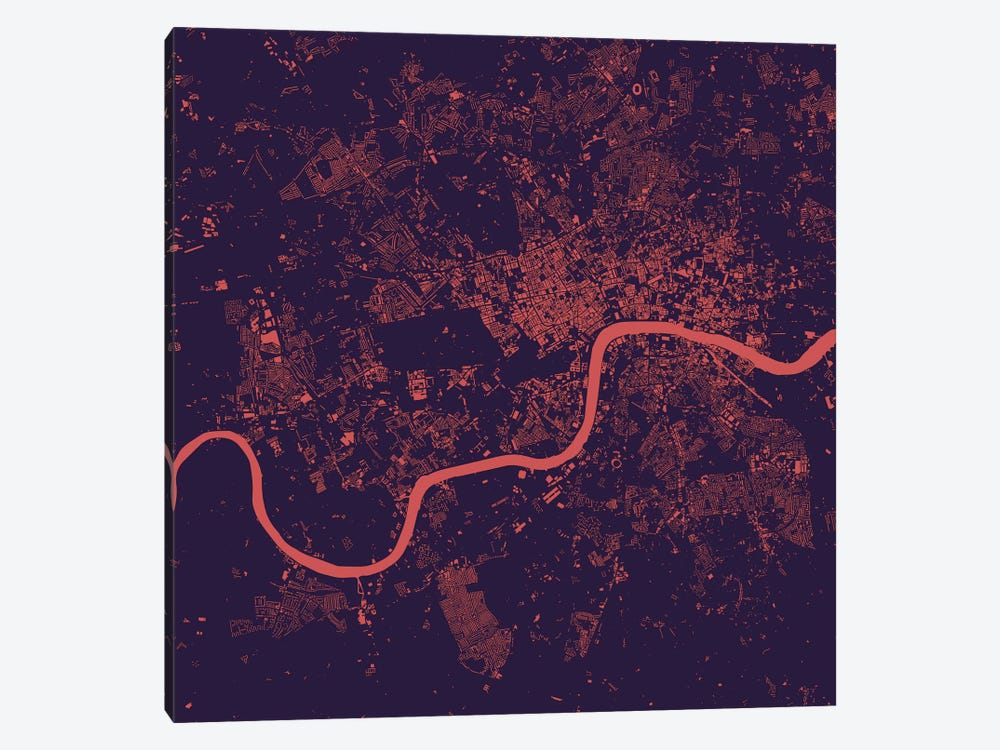 London Urban Map (Purple Night) by Urbanmap 1-piece Canvas Wall Art