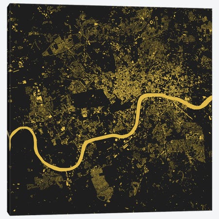 London Urban Map (Yellow) Canvas Print #ESV180} by Urbanmap Canvas Wall Art
