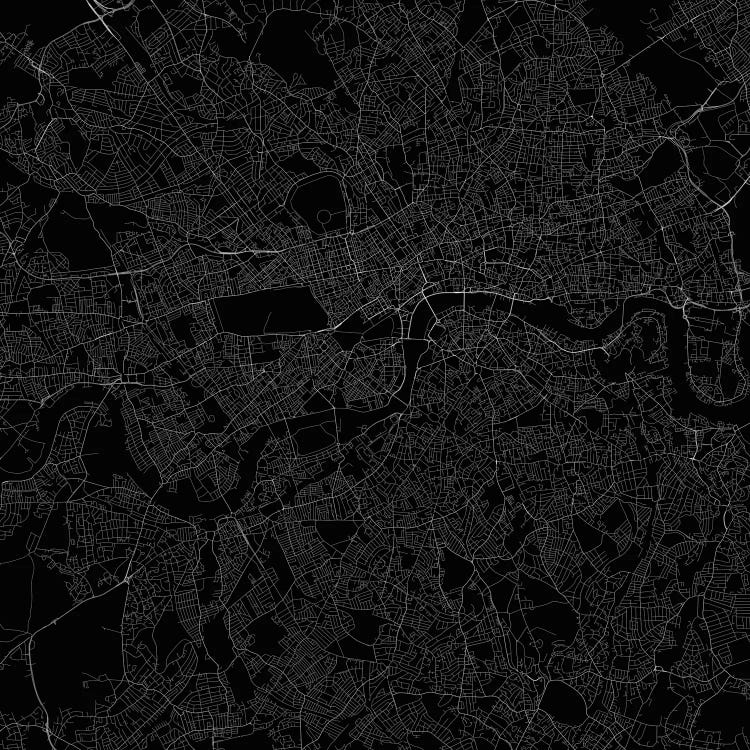 London Urban Roadway Map (Black) by Urbanmap wall art