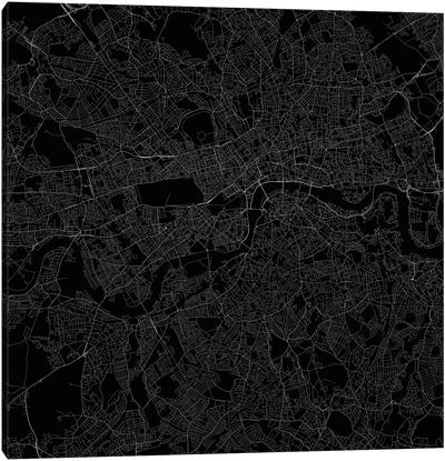 London Urban Roadway Map (Black) Canvas Art Print