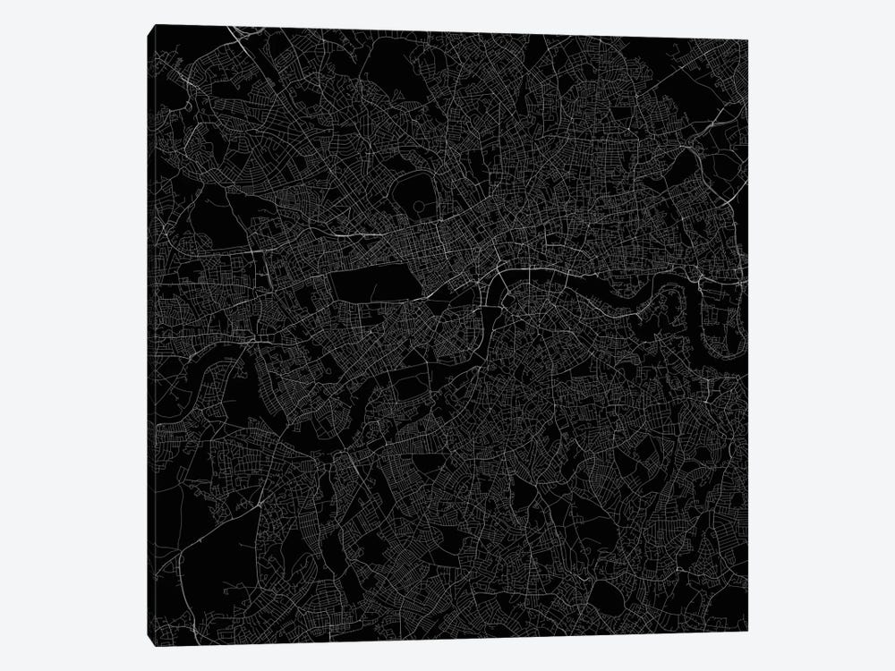London Urban Roadway Map (Black) 1-piece Canvas Art Print