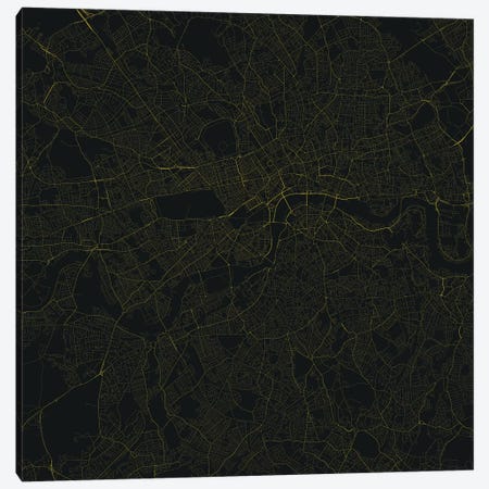 London Urban Roadway Map (Yellow) Canvas Print #ESV189} by Urbanmap Canvas Wall Art