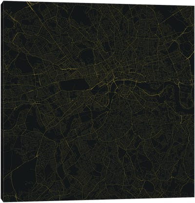 London Urban Roadway Map (Yellow) Canvas Art Print - London Maps