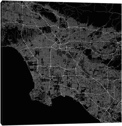 Los Angeles Urban Roadway Map (Black) Canvas Art Print - Los Angeles Art