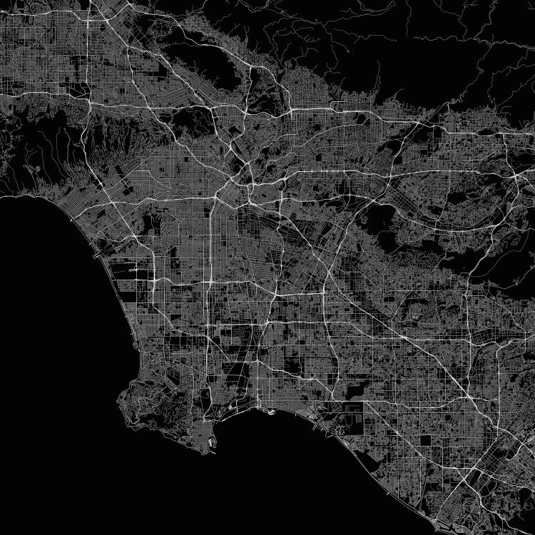 Los Angeles Urban Roadway Map (Black) by Urbanmap wall art