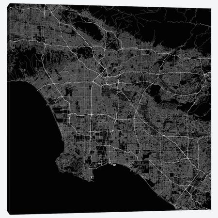 Los Angeles Urban Roadway Map (Black) Canvas Print #ESV190} by Urbanmap Art Print