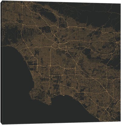 Los Angeles Urban Roadway Map (Gold) Canvas Art Print - Los Angeles Art