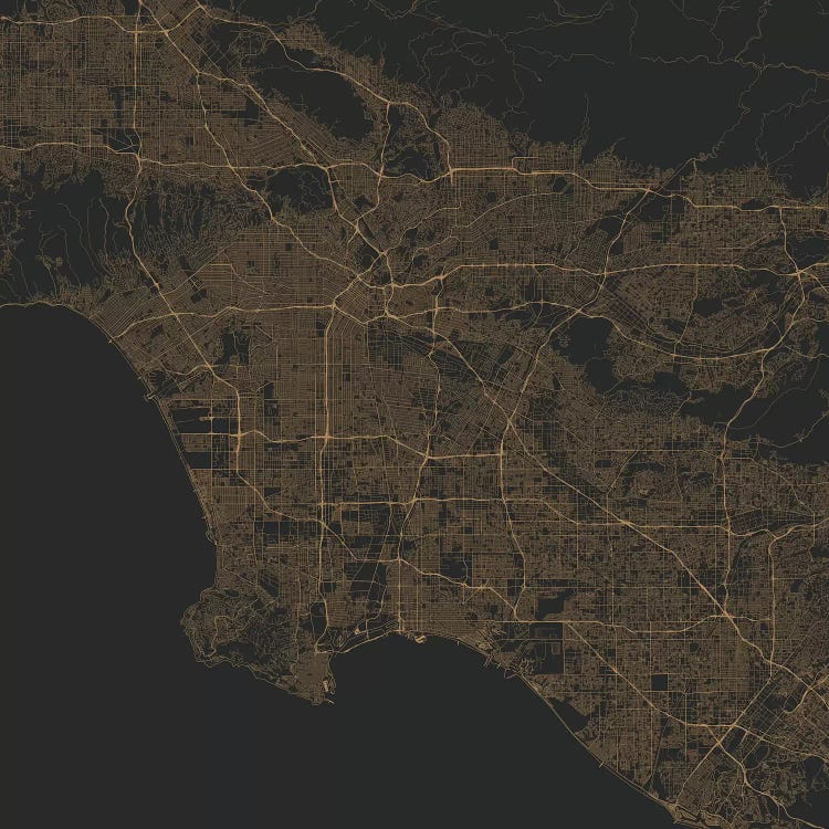 Los Angeles Urban Roadway Map (Gold) by Urbanmap wall art