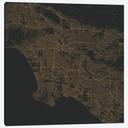Los Angeles Urban Roadway Map (Gold) Canvas Print #ESV192} by Urbanmap Canvas Art Print