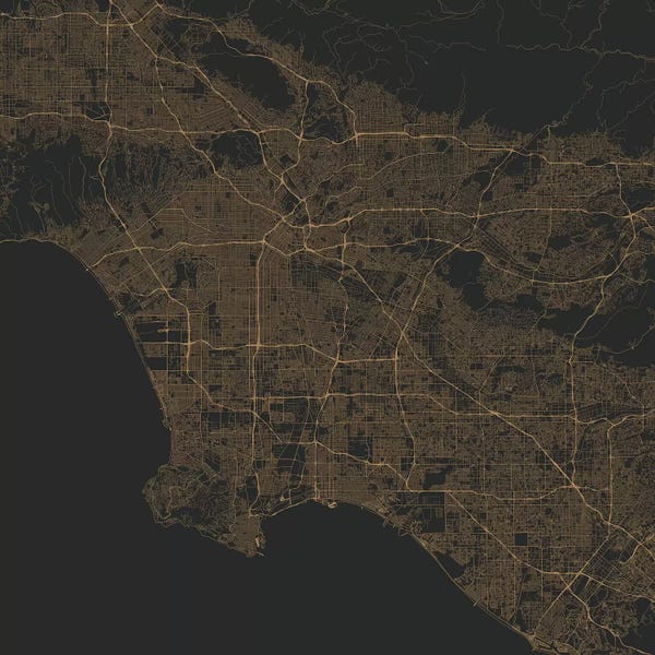 Large Map Art - Canvas Prints: Los Angeles Urban Roadway Map (Gold) by Urbanmap