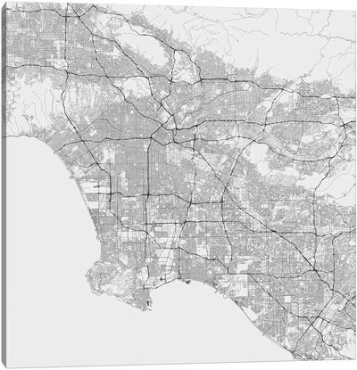 Los Angeles Urban Roadway Map (White) Canvas Art Print - Los Angeles Art
