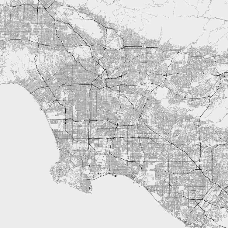 Los Angeles Urban Roadway Map (White) by Urbanmap wall art