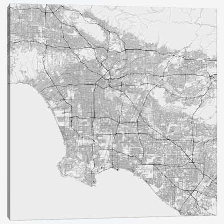 Los Angeles Urban Roadway Map (White) Canvas Print #ESV197} by Urbanmap Canvas Artwork