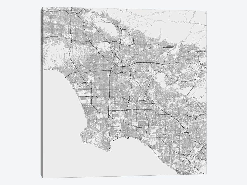 Los Angeles Urban Roadway Map (White) by Urbanmap 1-piece Canvas Art