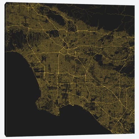Los Angeles Urban Roadway Map (Yellow) Canvas Print #ESV198} by Urbanmap Canvas Print