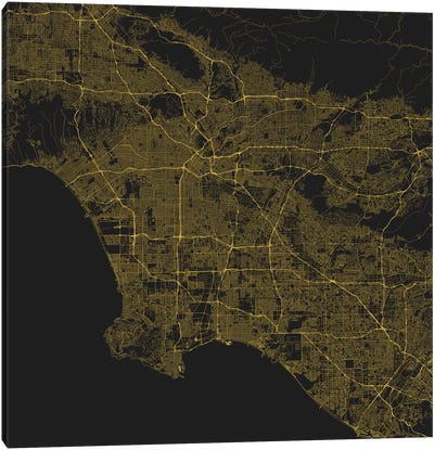 Los Angeles Urban Roadway Map (Yellow) Canvas Art Print - Los Angeles Maps