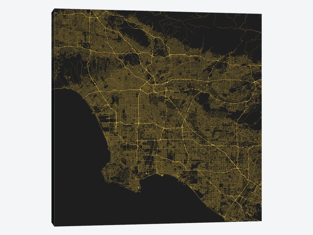 Los Angeles Urban Roadway Map (Yellow) by Urbanmap 1-piece Canvas Art Print