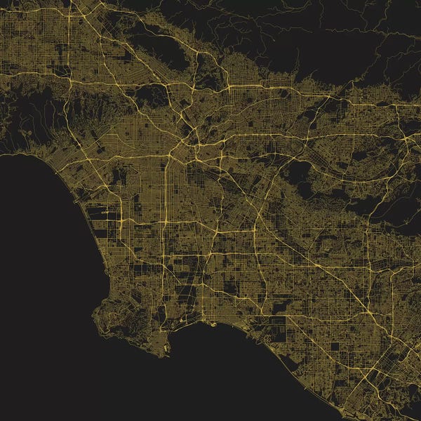 Los Angeles Maps: Los Angeles Urban Roadway Map (Yellow) by Urbanmap