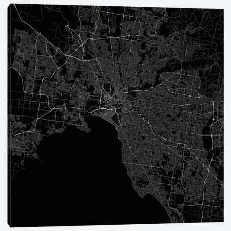 Melbourne Urban Roadway Map (Black) Canvas Print #ESV199} by Urbanmap Canvas Art Print