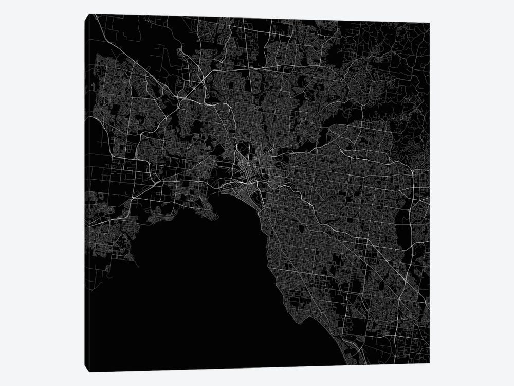 Melbourne Urban Roadway Map (Black) by Urbanmap 1-piece Canvas Artwork