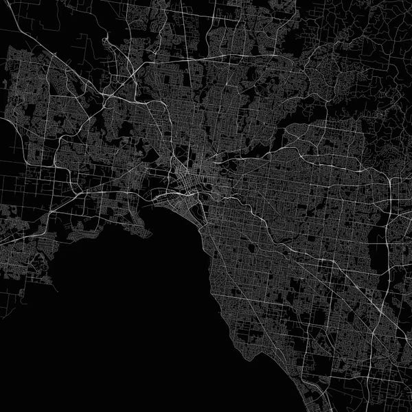 Abstract: Melbourne Urban Roadway Map (Black) by Urbanmap