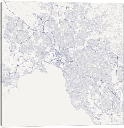 Melbourne Urban Roadway Map (Blue) Canvas Art Print - Urban Living Room Art