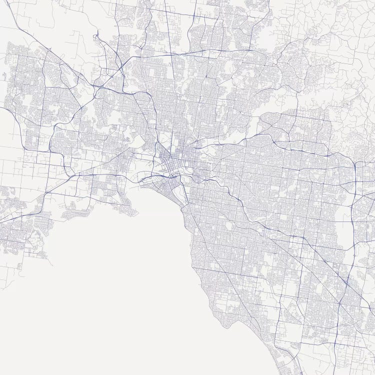 Melbourne Urban Roadway Map (Blue) by Urbanmap wall art